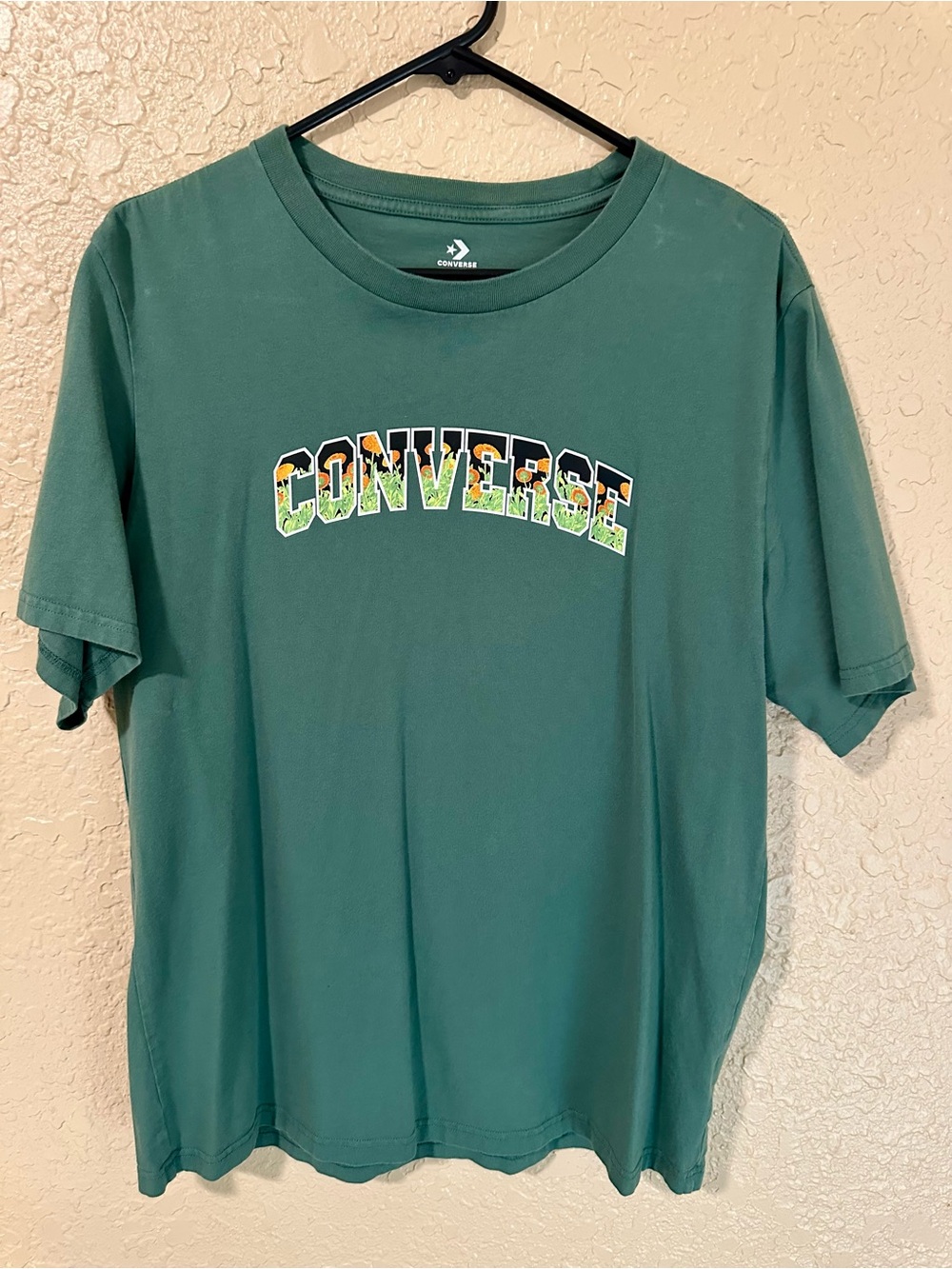Converse Green Floral Lettering Tee